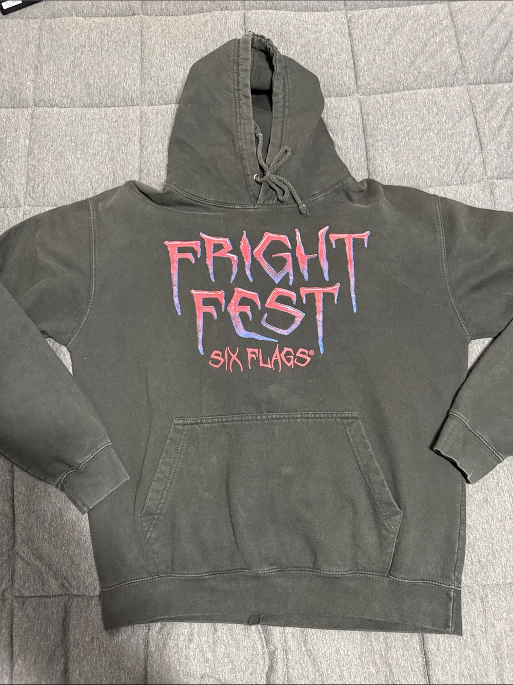 Six Flags Fright Fest Evil Clown Hoodie Vintage Wash Pullover Sweatshirt